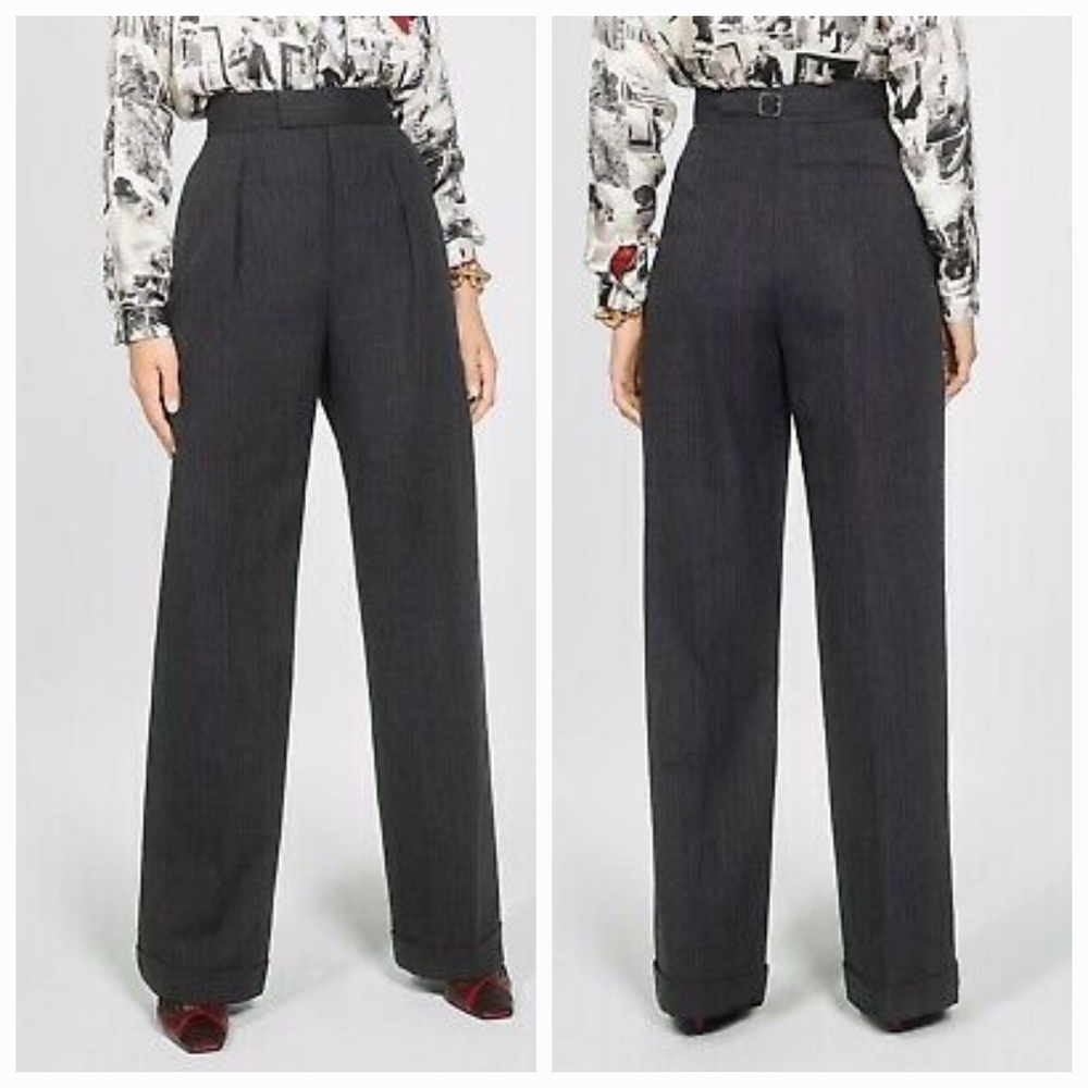 Zara High Waisted Trousers Straight Cut Wool Pants. Size XS